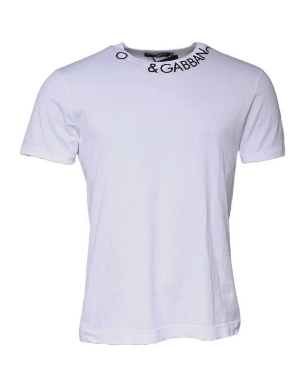 Men's Shirts with Roll-Up SleevesDolce & Gabbana  Cotton Logo Crew Neck Short Sleeves Men's T-shirt (Pre-Owned)