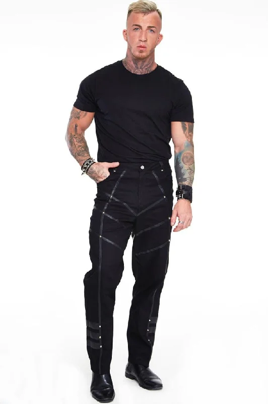 Men's Pants with Cargo PocketsBlack Trouser with Leather Contrast