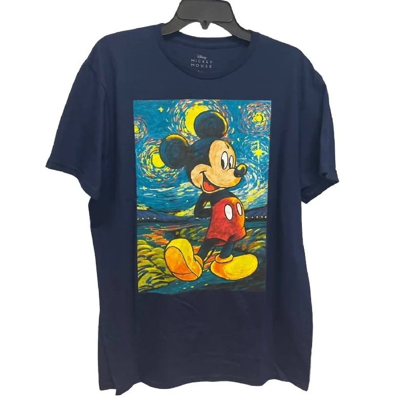Men's Shirts with Logo EmbossmentsMen's Mickey Mouse Van Gogh Starry Nights Tee In Navy