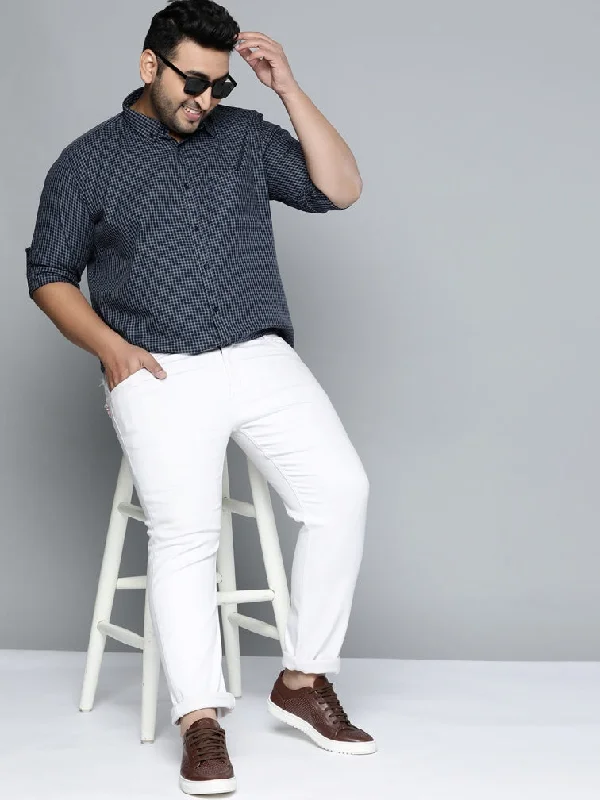 Men's Henley T-Shirts for a Casual TwistMen Navy Blue Smart Slim Fit Pure Cotton Opaque Checked Casual Shirt