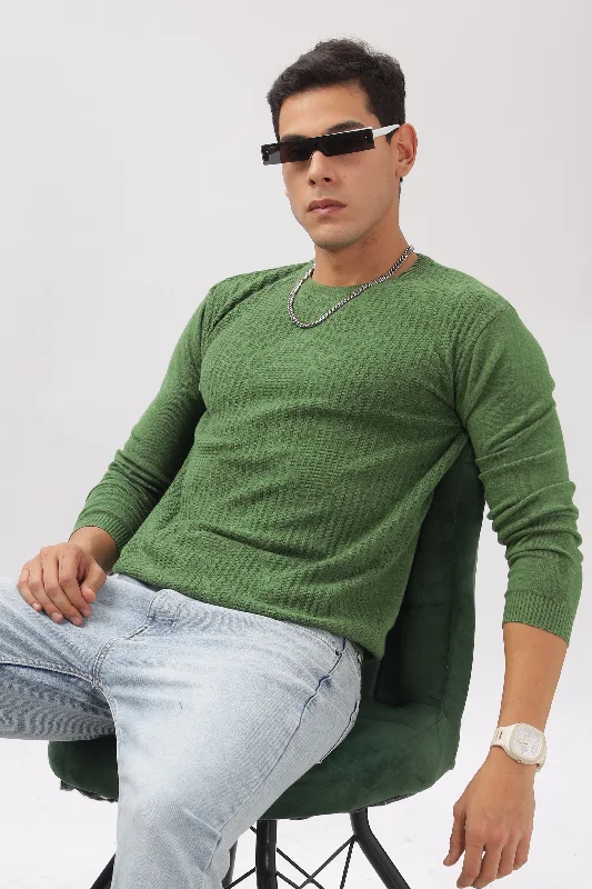 Men's Shirts with Patchwork SleevesDiamond Knitted Green Full-Sleeve T-Shirt