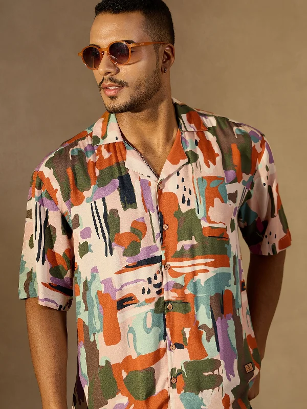 Men's Solid-Color Button-Down Shirts for VersatilityAbstract Printed Oversized Casual Shirt