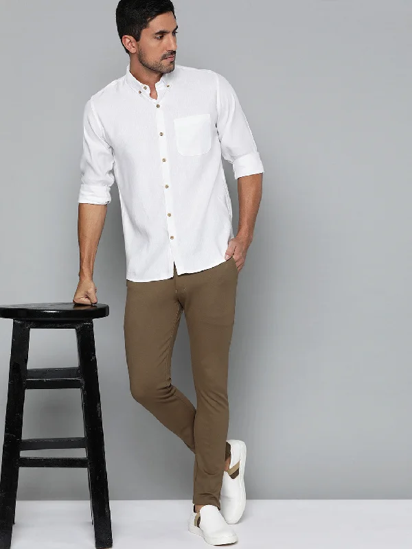 Men's Iron-Free Shirts for Wrinkle-Resistant WearMen White Smart Slim Fit Casual Shirt