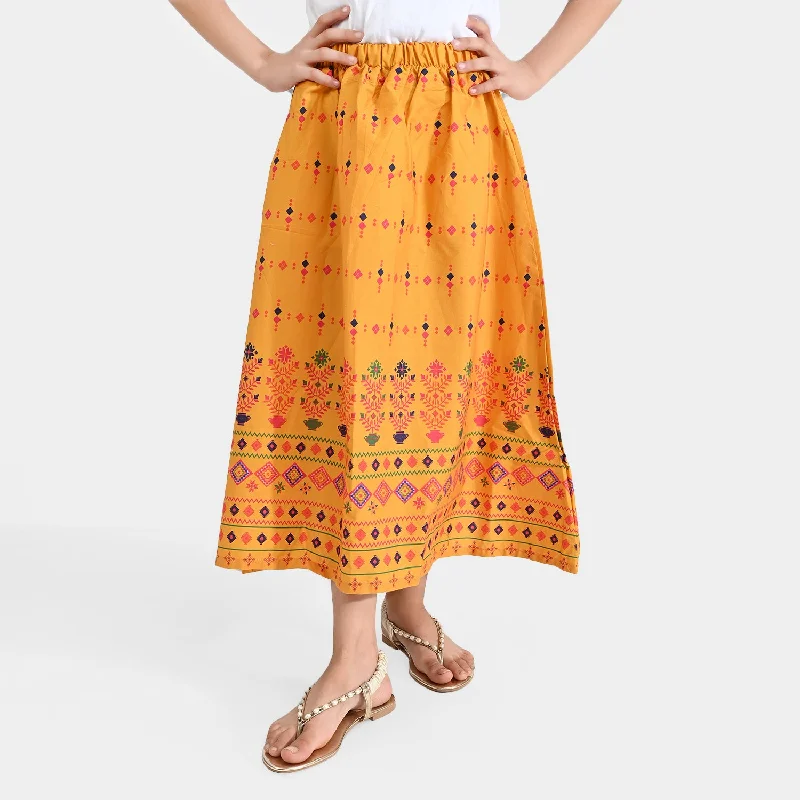 Men's Zippered Pants for SecurityGirls Cotton Poplin Long Skirt-Mustard