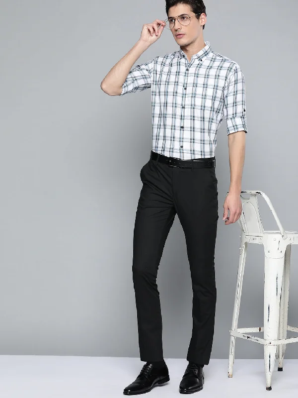Men's Smart Casual Shirts for Business Casual SettingsMen White  Black Pure Cotton Smart Fit Tartan Checks Checked Formal Shirt