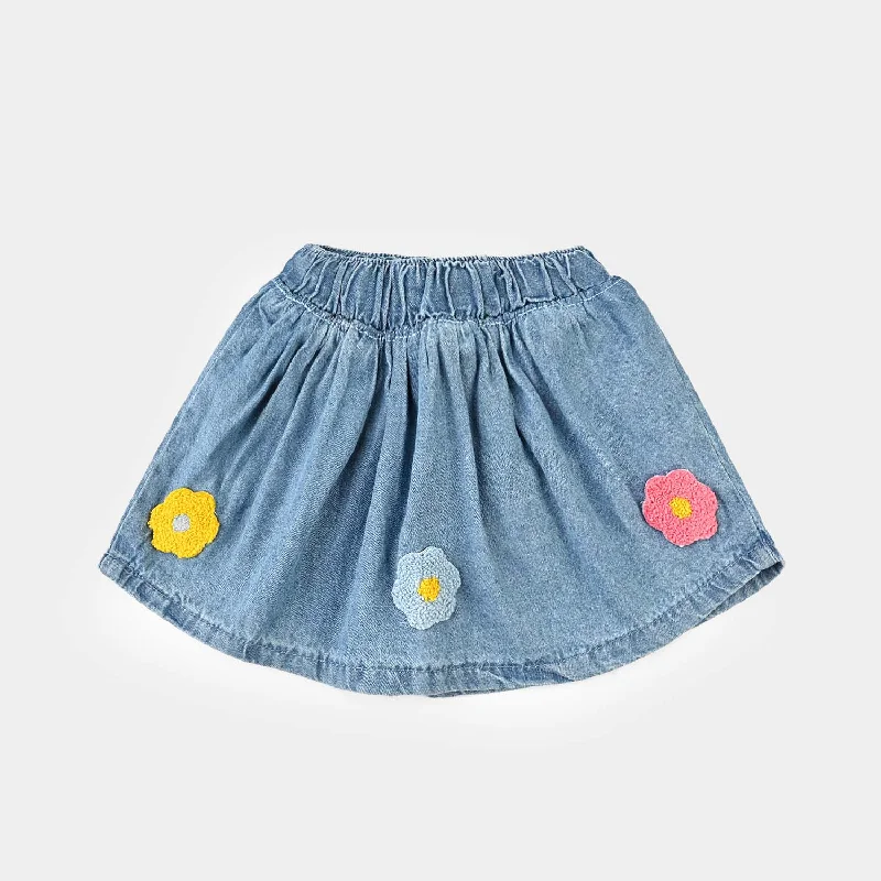 Men's Pants with Adjustable WaistbandsInfant Girls Denim Viscose Skirt Flowers-Mid.Blue