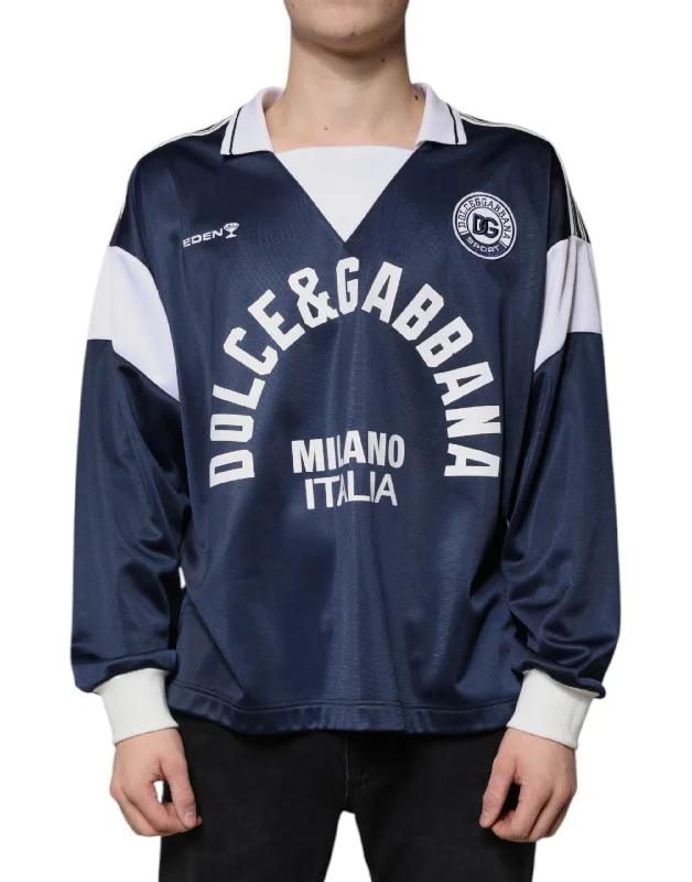 Men's Shirts with Pin CollarsDolce & Gabbana blue  Milano Long Sleeve Jersey Men's T-shirt