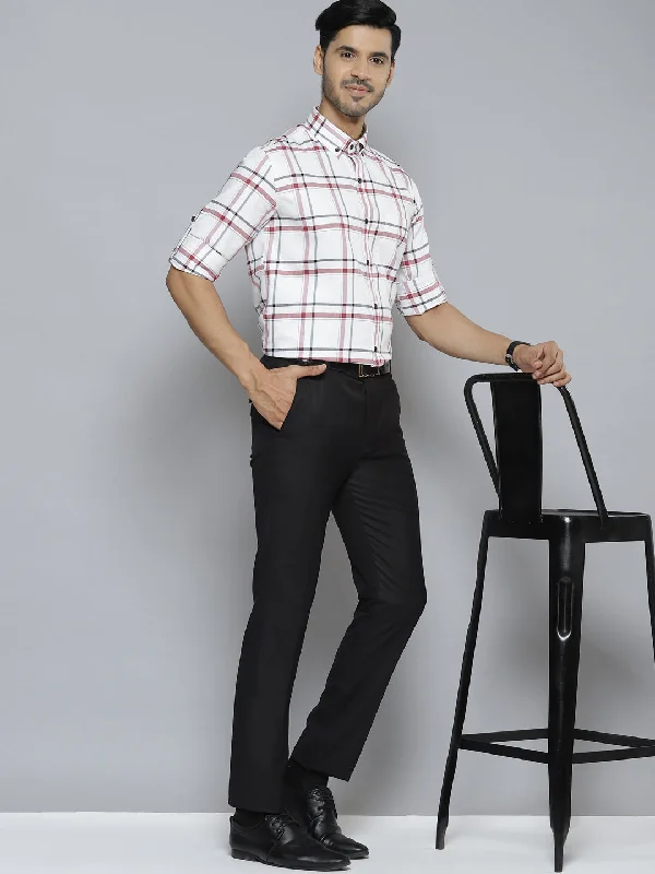 Men's Essential Dress Shirts for Everyday WearDENNISON Men White  Red Smart Slim Fit Checked Formal Shirt
