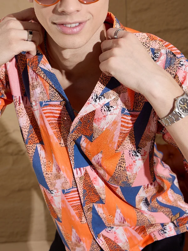 Men's Solid-Color Block Shirts for a Bold StatementOrange and blue Oversized Casual Shirt