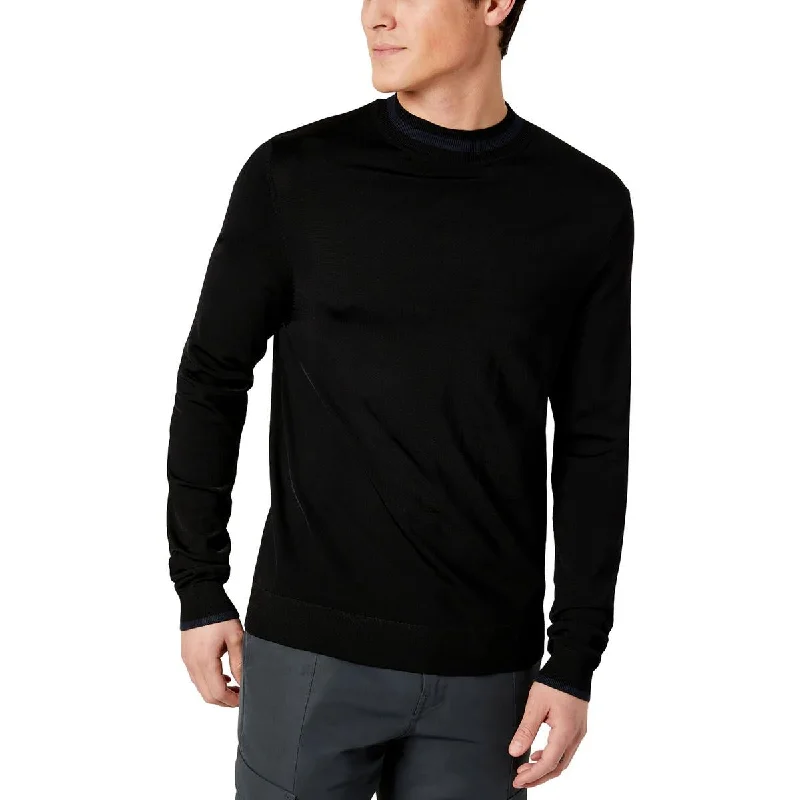 Mens Ribbed Trim  Viscose Mock Turtleneck Sweater