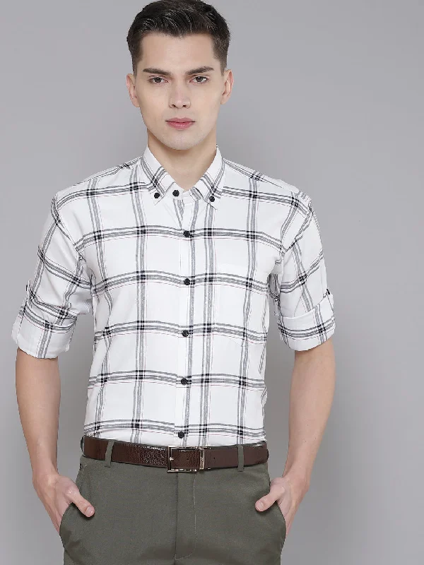 Durable Men's Work ShirtsMen White Smart Slim Fit Checked Formal Shirt