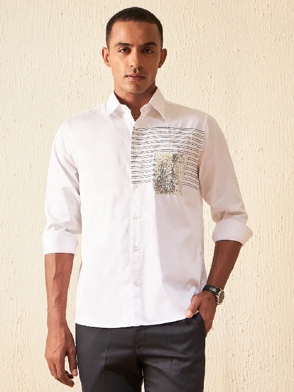 Men's Versatile Dress Shirts for Multiple OccasionsDENNISON Men Smart Sequinned Striped Party Shirt