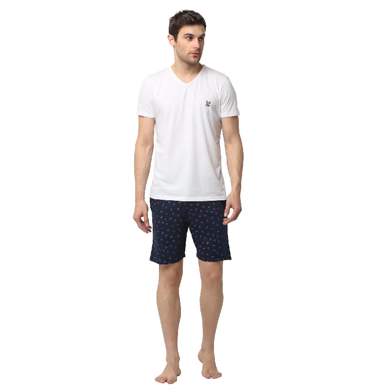 Mack Jonney White Dark Blue Night Suit For Men's
