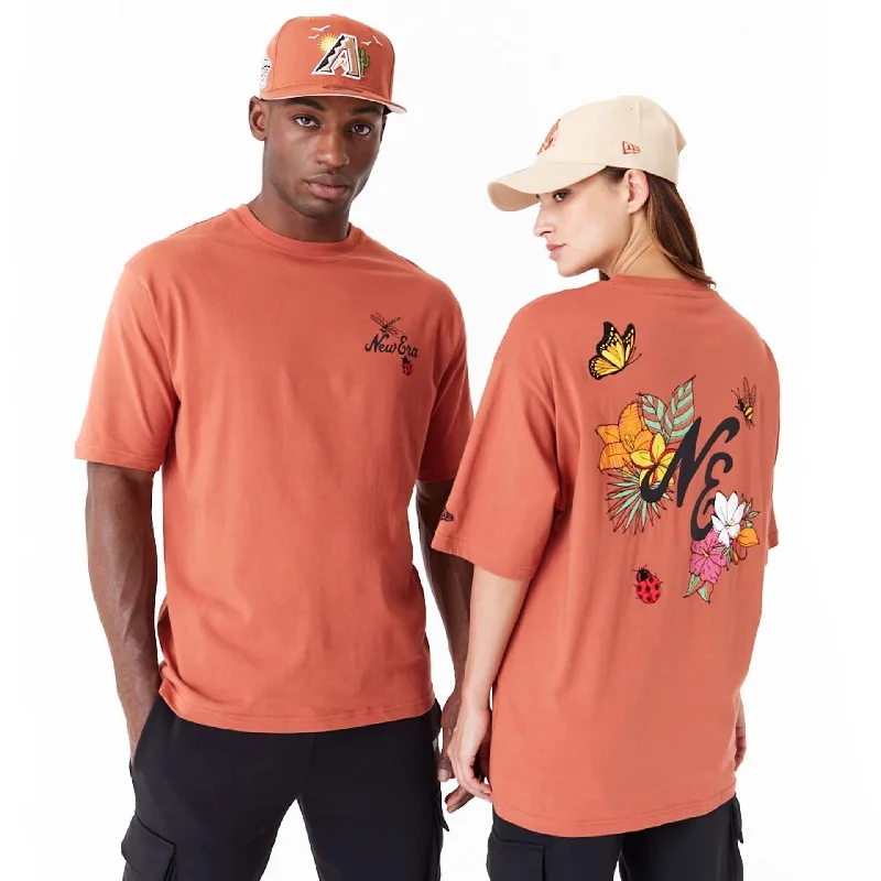 Men's Shirts with TiesNew Era Floral Graphic Brown Oversized T-Shirt