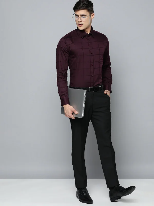 Men's Monochrome Shirts for a Minimalist VibeDENNISON Maroon Smart Regular Fit Windowpane Checks Party Shirt