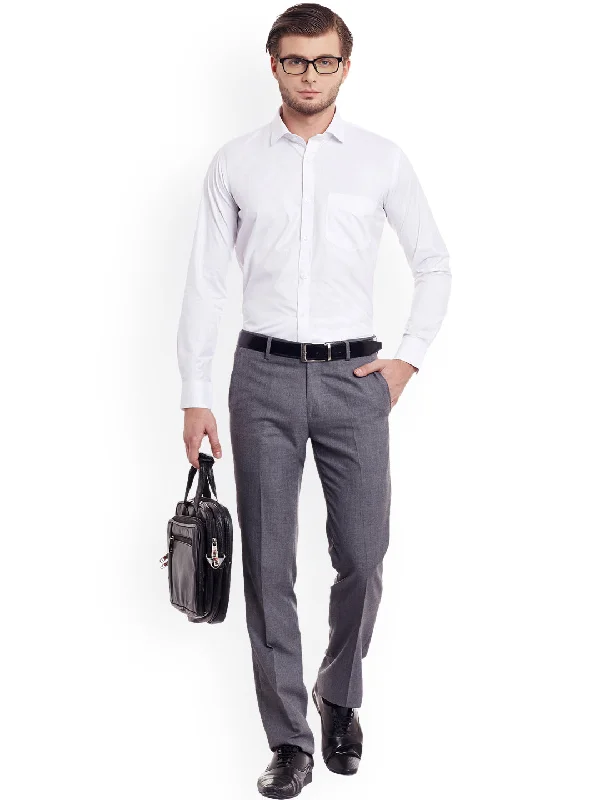 Layered Men's Henley ShirtsDENNISON Men White Comfort Regular Fit Solid Formal Shirt