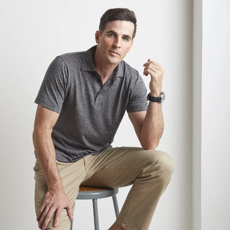 Men's Shirts with Wrinkle-Resistant FabricSuperfine Hairline Polo in Black by Left Coast Tee