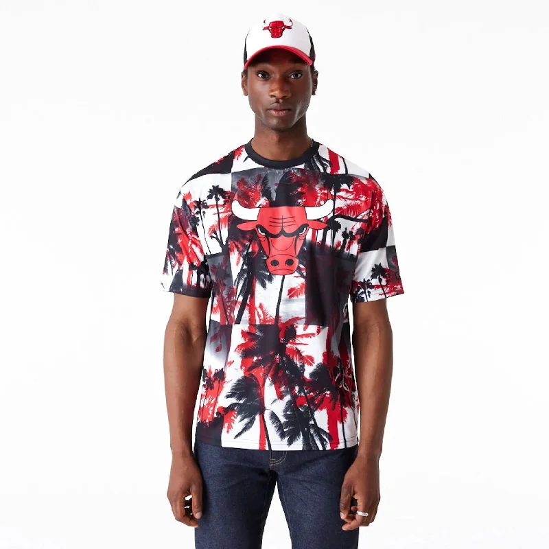 Breathable Men's Mesh TopsChicago Bulls NBA Palm Tree Mesh Red T-Shirt