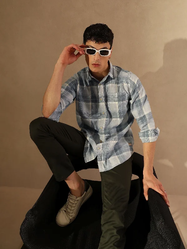 Men's Golf Shirts for On-Course StyleDENNISON Men Grey & Blue Checked Shirt