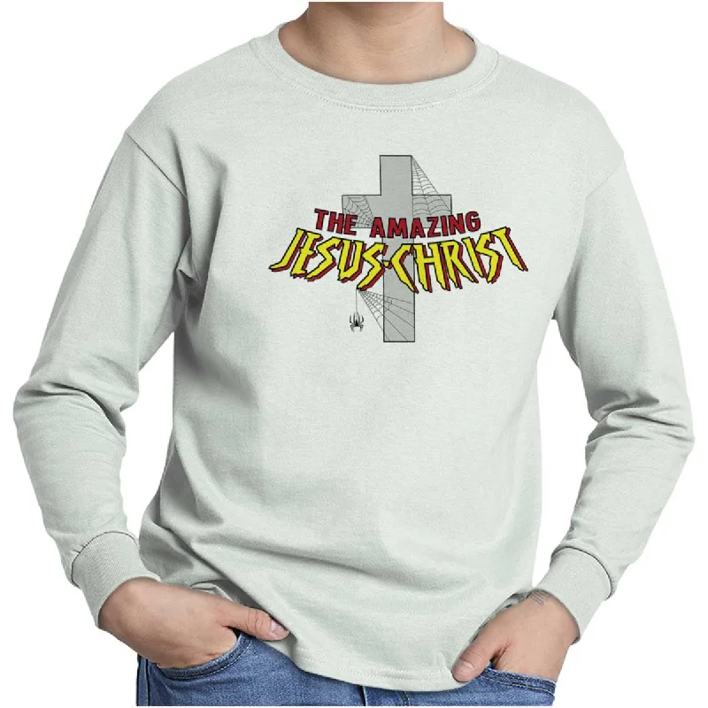 Men's Crew Neck T-Shirts for Everyday WearAmazing Jesus Christ Youth Long Sleeve T Shirt