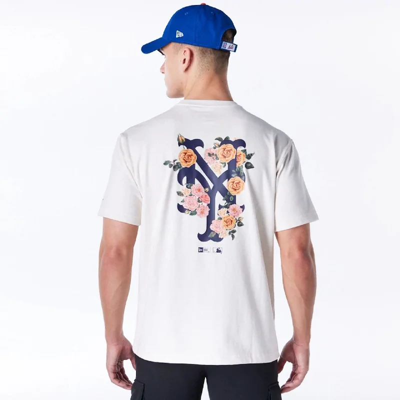 Men's Shirts with Elastic WaistbandsNew York Mets MLB Flower New Era Korea White T-Shirt