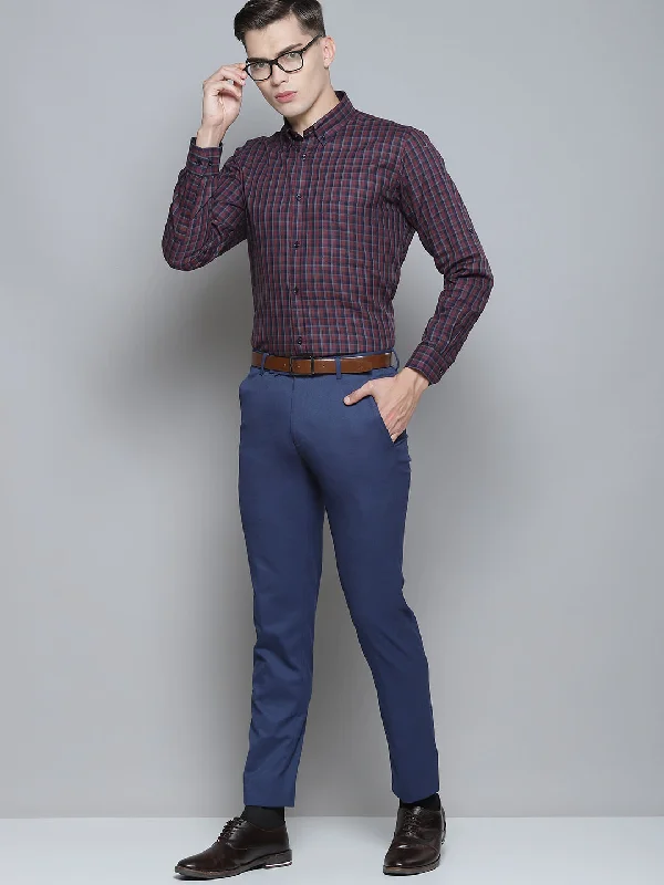 Men's Cowboy Shirts for Western StyleMen Purple Smart Slim Fit Gingham Checks Opaque Checked Formal Shirt