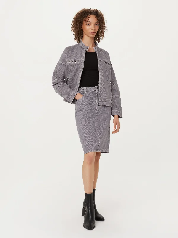Men's Pants with Wrinkle-Resistant FabricThe Denim Midi Skirt in Light Grey