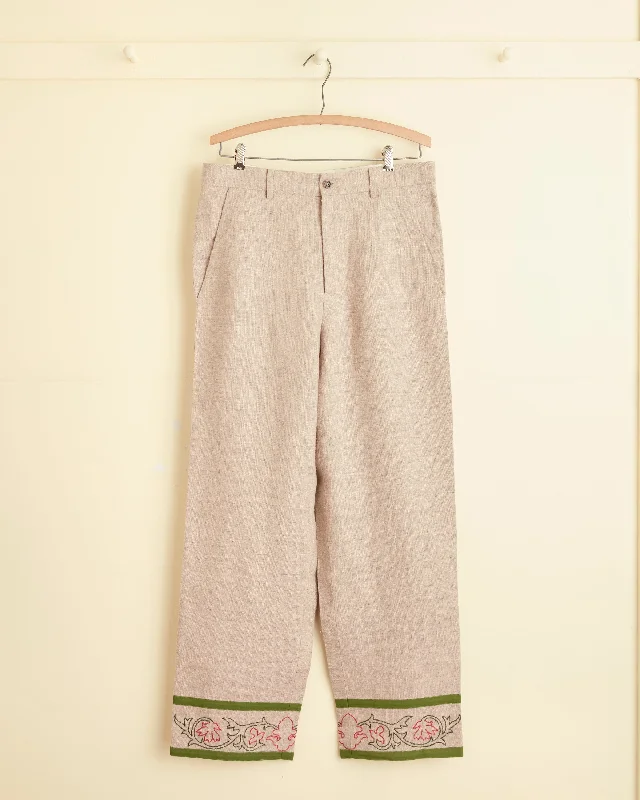 Men's Pants with Ripped and Distressed DetailsEmbroidered Trumpetflower Trousers