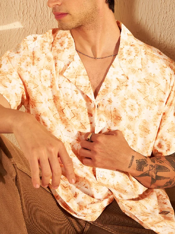Men's Solid-Color Button-Down Shirts for VersatilityDENNISON White & Orange Block Printed Shirt