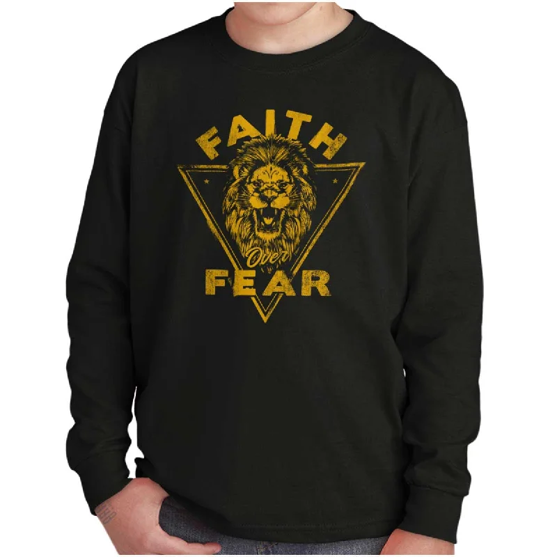Men's Tab-Collar Shirts for a Crisp LookFaith Over Fear Lion Youth Long Sleeve T Shirt
