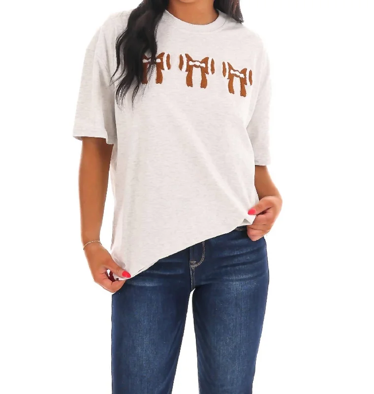Men's Shirts with Hidden ButtonsFootball Bows Embroider Tee In Salty Grey