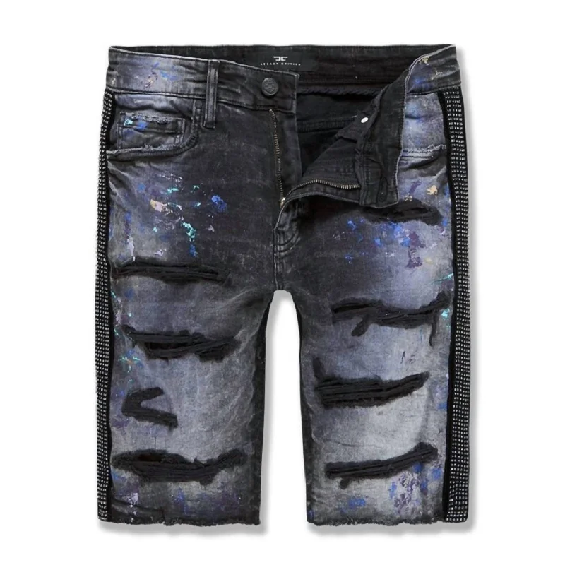 Men's Pants with Zippered PocketsMen's Vegas Striped Denim Short In Dark Raven