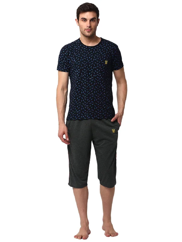 Mack Jonney Grey Dark Blue Night Suit For Men's
