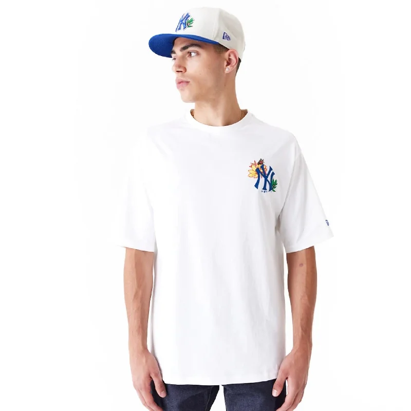 Men's Shirts with Graphic SleevesNew York Yankees MLB Floral Graphic White Oversized T-Shirt