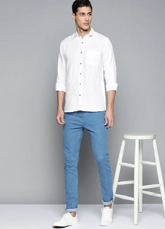 Men's Camouflage Shirts for an Outdoor AppealMen White Pure Hemp Sustainable Slim Fit Casual Shirt