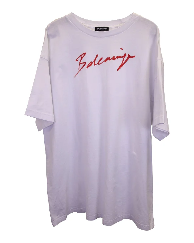 Men's Shirts with Chest PocketsBalenciaga Signature Logo T-shirt in White Cotton