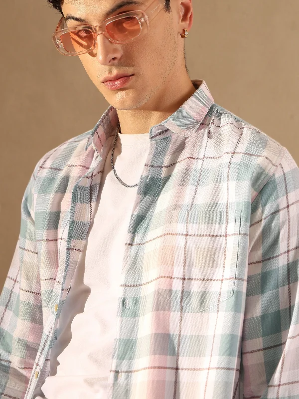 Men's Performance Shirts for Active LifestylesDENNISON Men White & Blue Checked Shirt