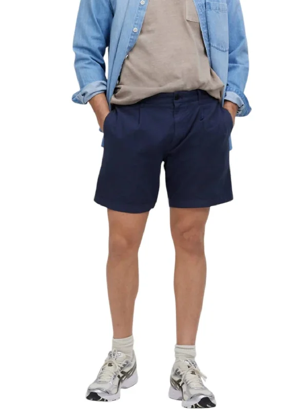 Men's Casual Pants for Everyday WearCotton Hemp Pleated Shorts In Midnight Navy Blue