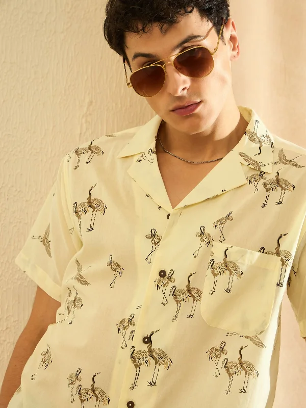 Men's Polo Shirts for Sports and Casual WearDENNISON Men Cream-Coloured Block Printed Shirt