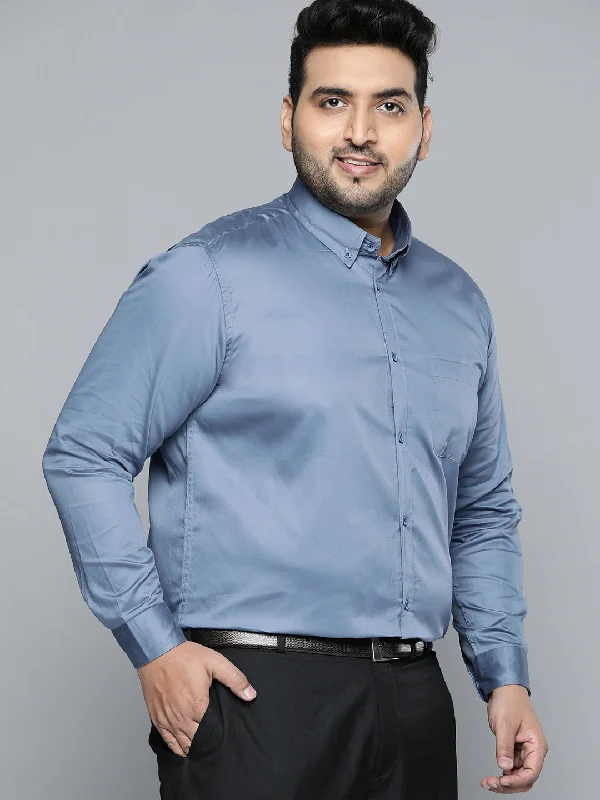 Men's Patterned Dress Casual Shirts for Smart-Casual EventsMen Blue Smart Slim Fit Pure Cotton Opaque Formal Shirt
