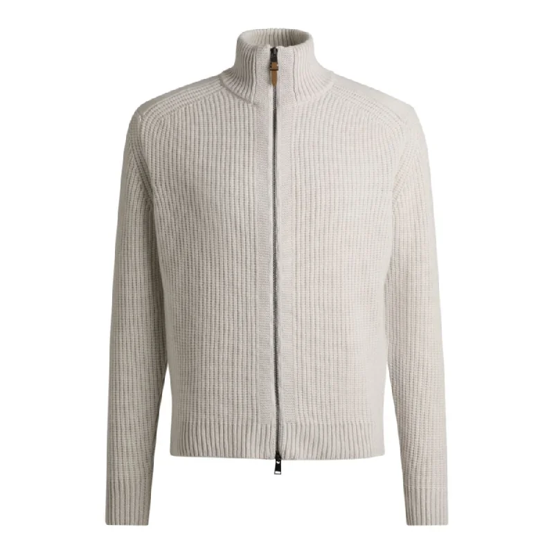 Zip-up cardigan in wool and cashmere