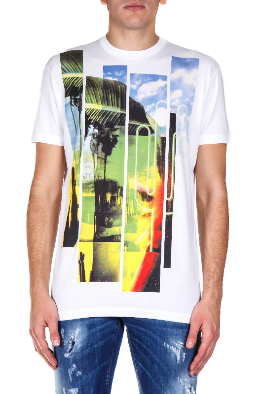Men's Sleeveless TopsMulticolor Graphic Design Short Sleeve Crew Neck T-Shirt In White/multi