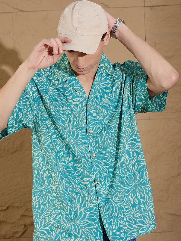 Men's Cufflink-Ready Shirts for Formal EventsFloral Printed Drop Shoulder Oversized Casual Shirt