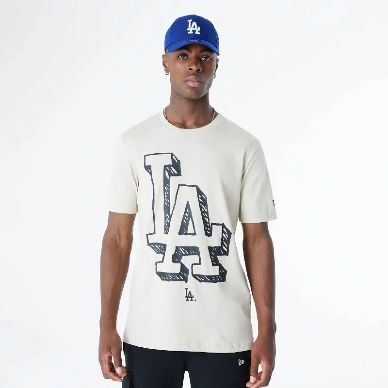 Men's Shirts with Contrast CollarsLA Dodgers Official Doodles Light Beige T-Shirt