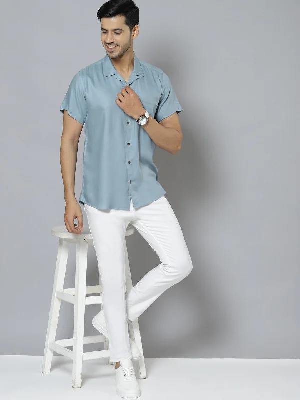 Men's Solid-Color Block Shirts for a Bold StatementMen Blue Solid Smart Slim Fit Casual Shirt