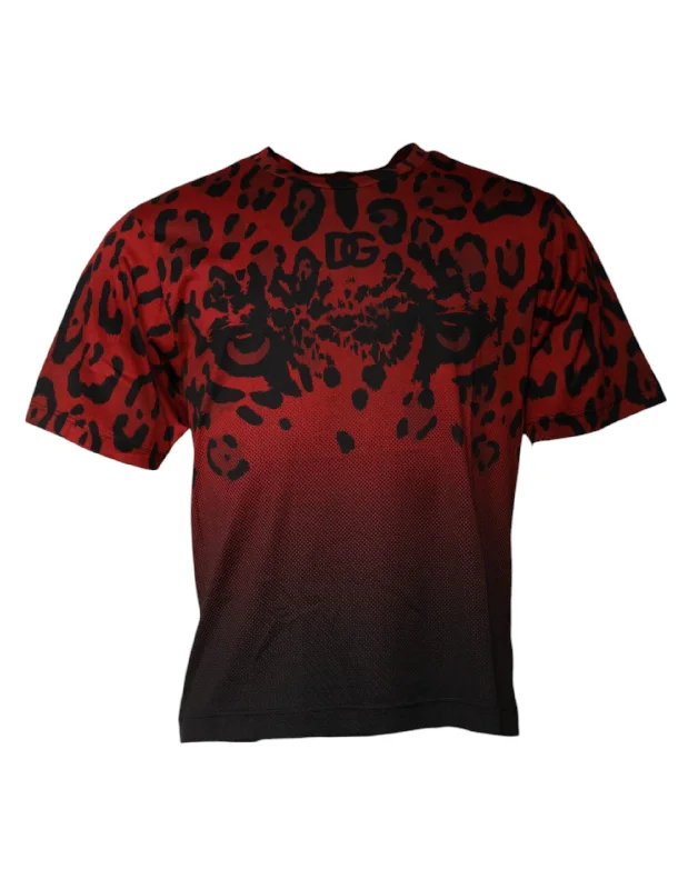 Men's Shirts with Elastic WaistbandsDolce & Gabbana  Leopard Cotton Short Sleeves Men's T-shirt