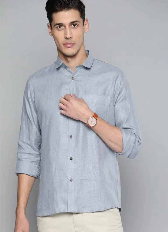 Layered Men's Henley ShirtsMen Blue Pure Hemp Sustainable Slim Fit Casual Shirt