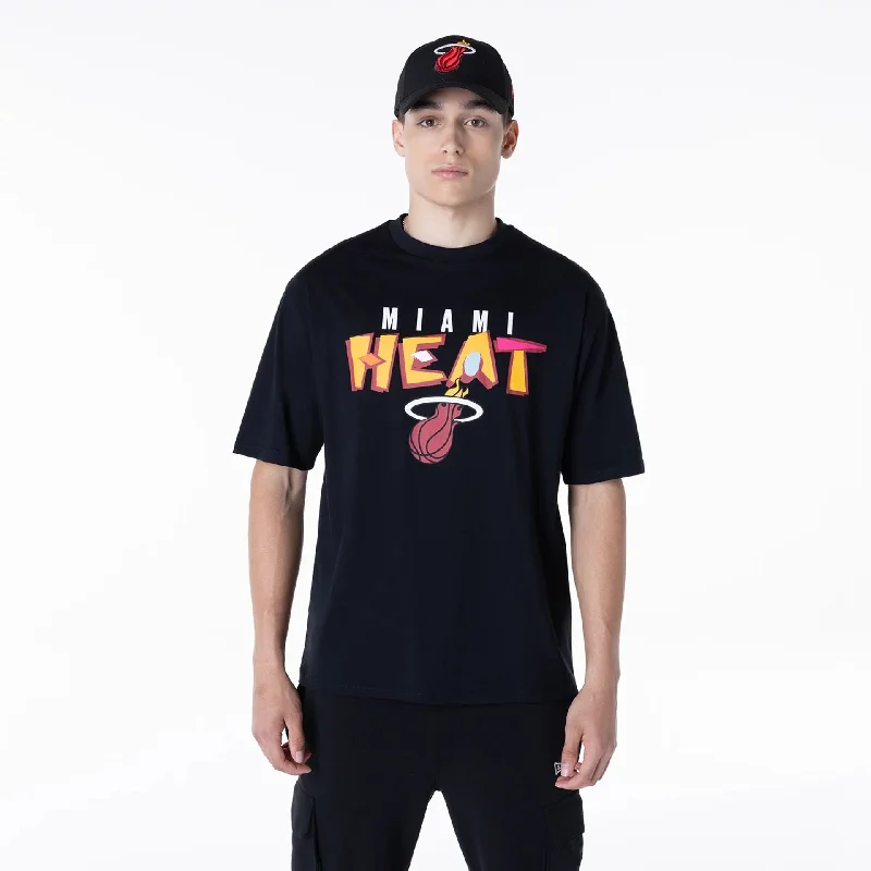 Men's Shirts with Belt LoopsMiami Heat NBA Graphic Black Oversized T-Shirt