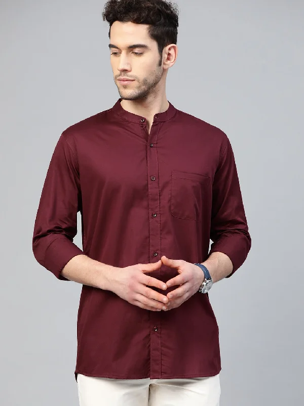 Men's Performance Fabric Shirts for All-Day ComfortDENNISON Men Maroon Smart Slim Fit Water & Stain Repellent Solid Casual Shirt