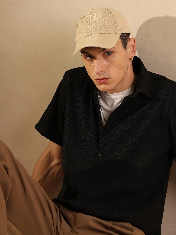 Men's Striped Long-Sleeve Shirts for a Maritime FeelPopcorn Textured Oversized Shirt
